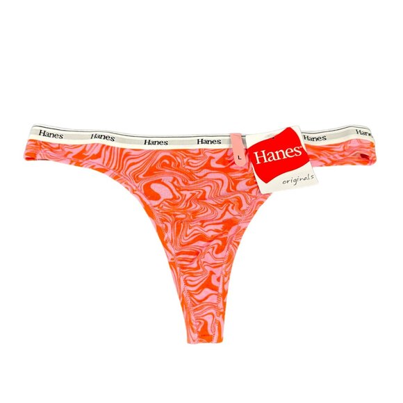 Hanes Originals Women's Size Large 7 Panty Thong Swirl Print Red Pink New - Picture 1 of 8